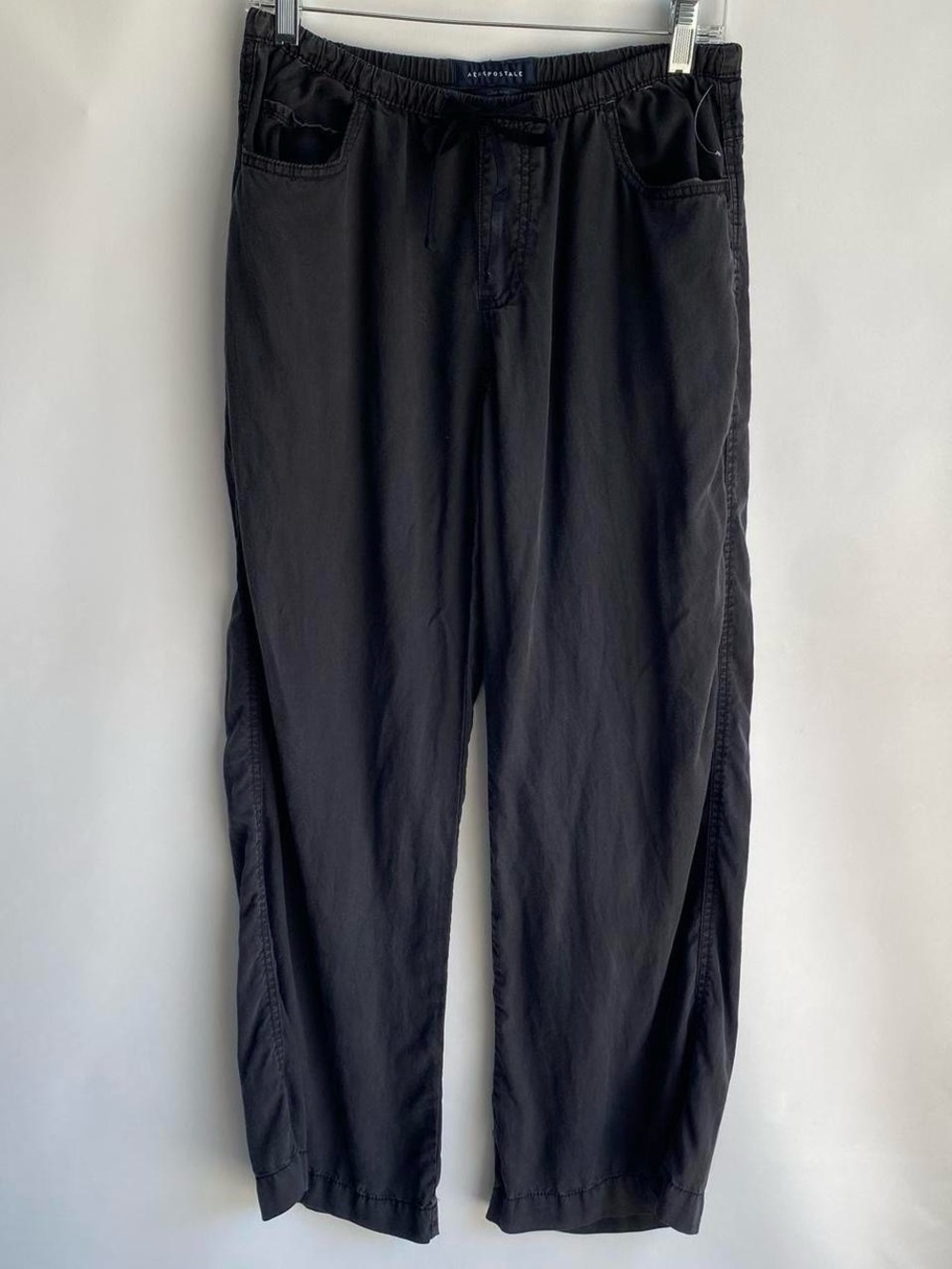 Aeropostale lightweight black wide leg drawstring pants casual fall transition S